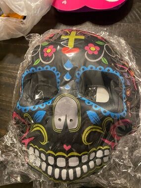 4 Colorful Sugar Skull Costume Mask - Black with Bright Floral Accents M220